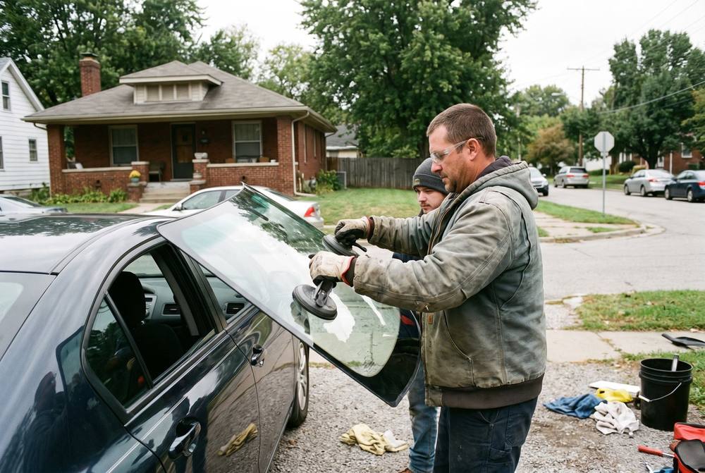 Setting new windshield in place